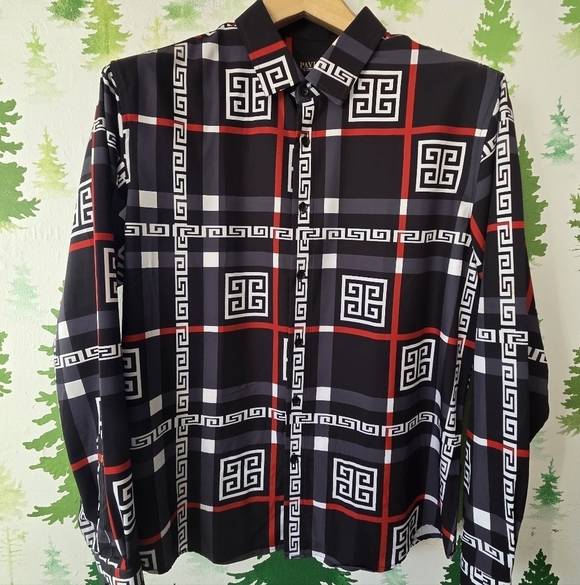 Pavini Other - Men's Black and Red Geometric Pattern Shirt